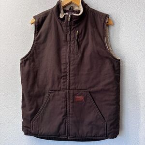 Forge Workwear Men’s Vest Sherpa Lined Brown Canvas Zip Pockets Rustic XL
